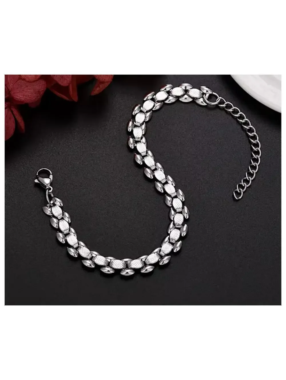 Texture link chain Bracelet - Silver - 8mm / 8-10